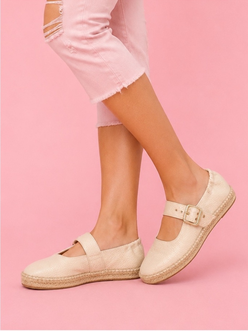 Jutelia Made in Spain Leather Cream Espadrilles Mary Jane’s Flats Woven Bottom